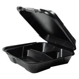 Snap-it Take-Out Container Hinged 9.25X9.25X3 IN 3 Compartment Polystyrene Foam Black Square 200/Case