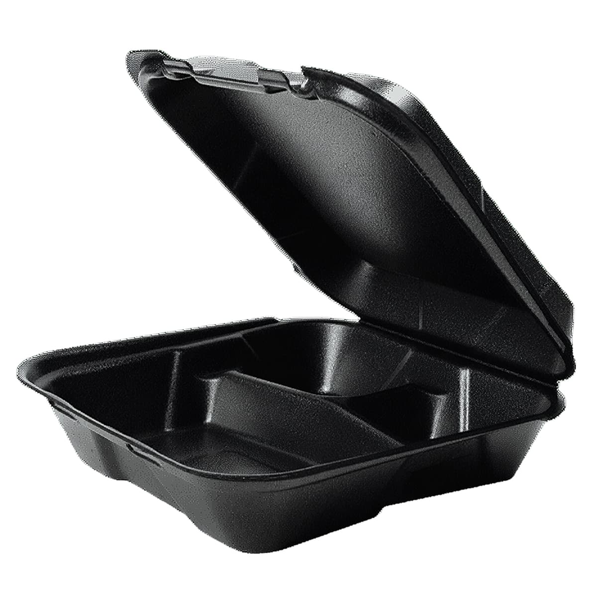 Snap-it Take-Out Container Hinged 9.25X9.25X3 IN 3 Compartment Polystyrene Foam Black Square 200/Case