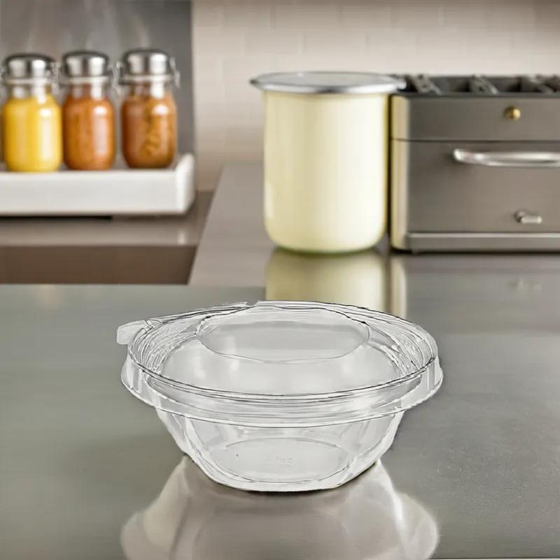Safe-T-Fresh® Deli Container Hinged With Dome Lid 12 OZ RPET Clear Round 240/Case