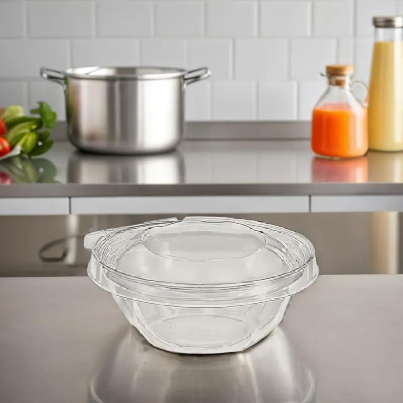 Safe-T-Fresh® Deli Container Hinged With Dome Lid 12 OZ RPET Clear Round 240/Case