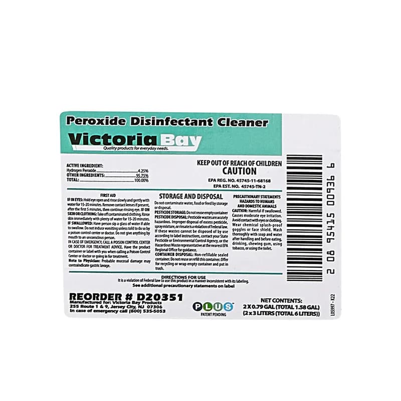 Victoria Bay Peroxide Disinfectant Cleaner 3 L 2/Case