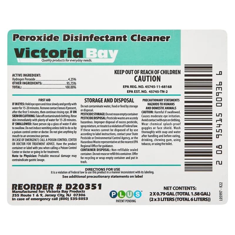 Victoria Bay Peroxide Disinfectant Cleaner 3 L 2/Case