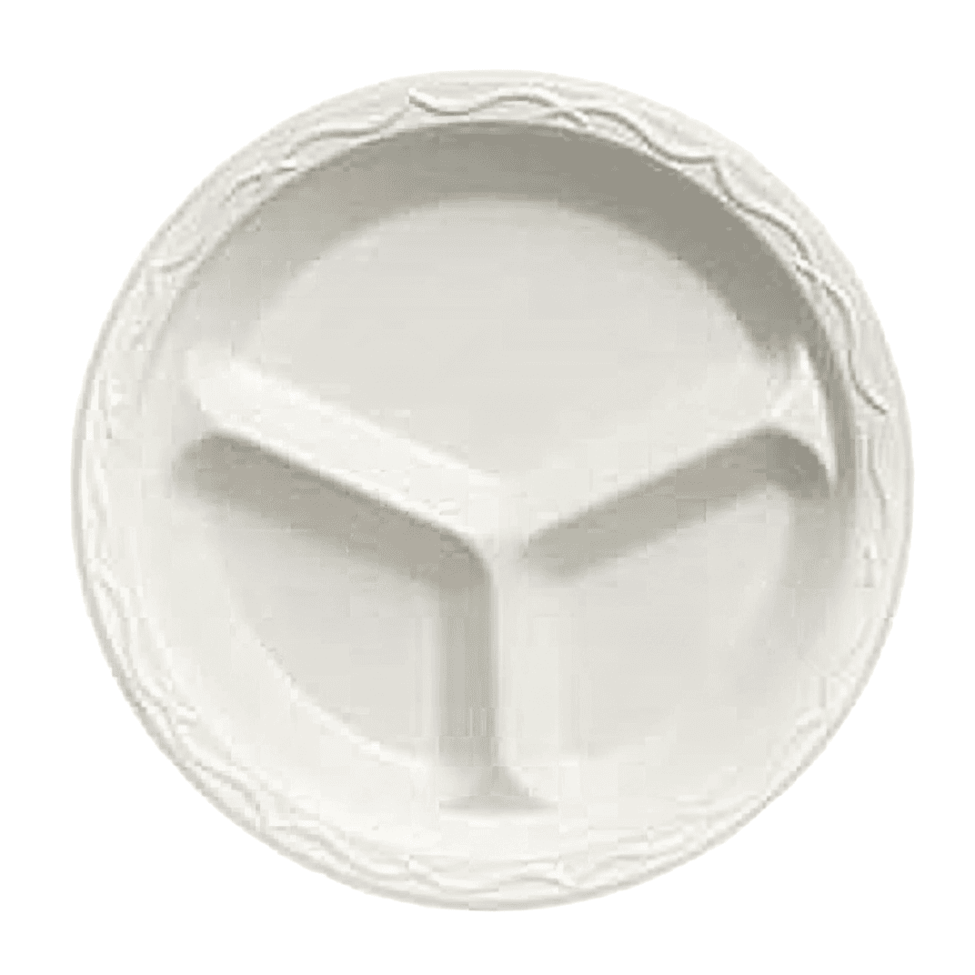 Plate 10 IN 3 Compartment PS White Heavy Duty 500/Case