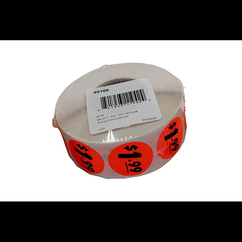 1.99 Price Label 1.25 IN Black Fluorescent Red Circle 1000 Count/Roll 50 Rolls/Case 50000 Count/Case