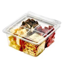 Fresh N' Sealed® Deli Container Hinged 6X6 IN 4 Compartment PET Clear Square Tamper-Evident Tamper-Resistant 220/Case