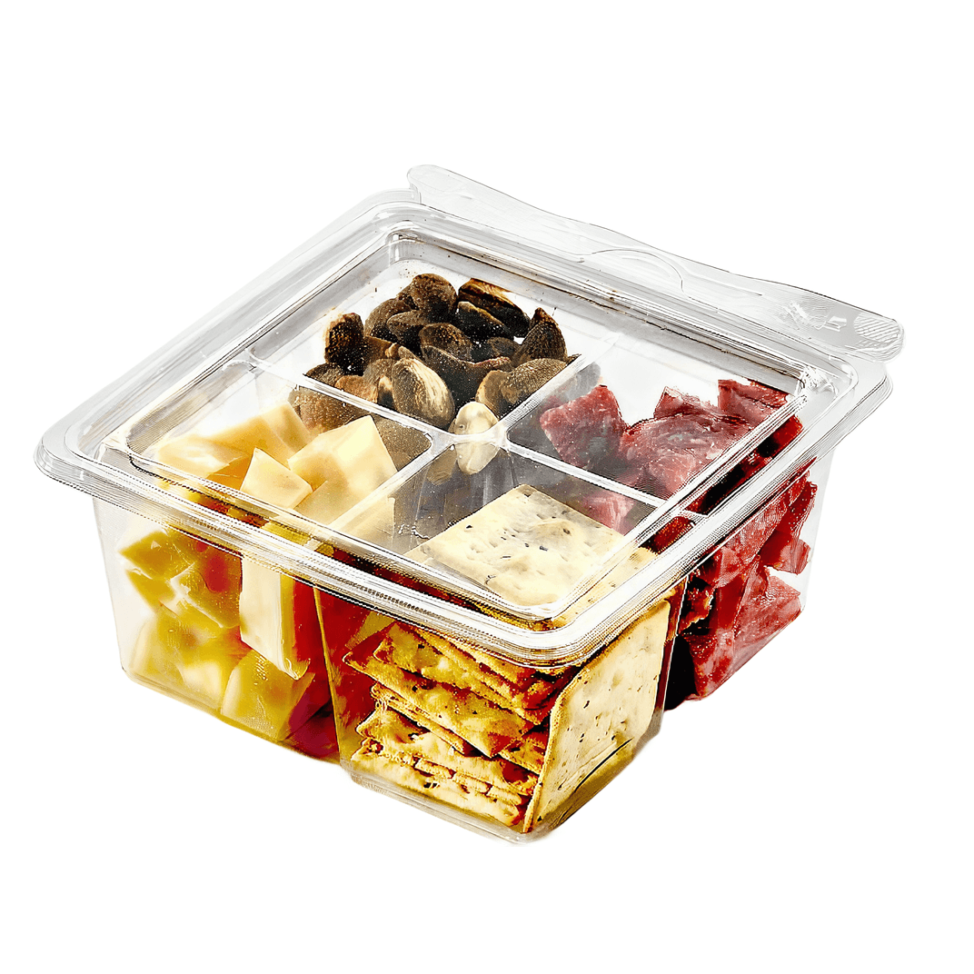 Fresh N' Sealed® Deli Container Hinged 6X6 IN 4 Compartment PET Clear Square Tamper-Evident Tamper-Resistant 220/Case