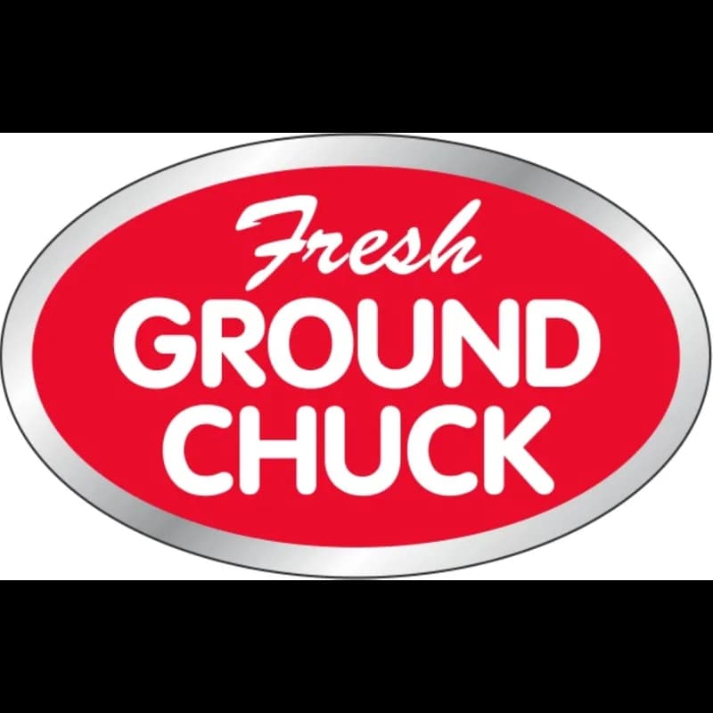 Fresh Ground Chuck Meat Label 1.25X2 IN Silver White Red Oval 500 Count/Roll 20 Rolls/Case 10000 Count/Case