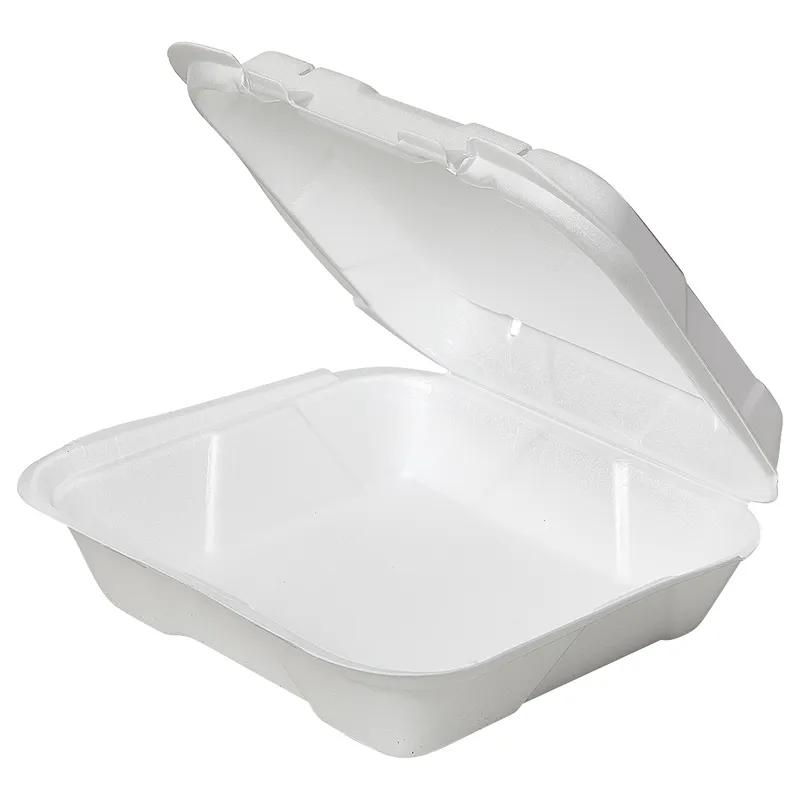 Take-Out Container Hinged Large (LG) 9.25X9.25X3 IN Polystyrene Foam White Square Vented 200/Case