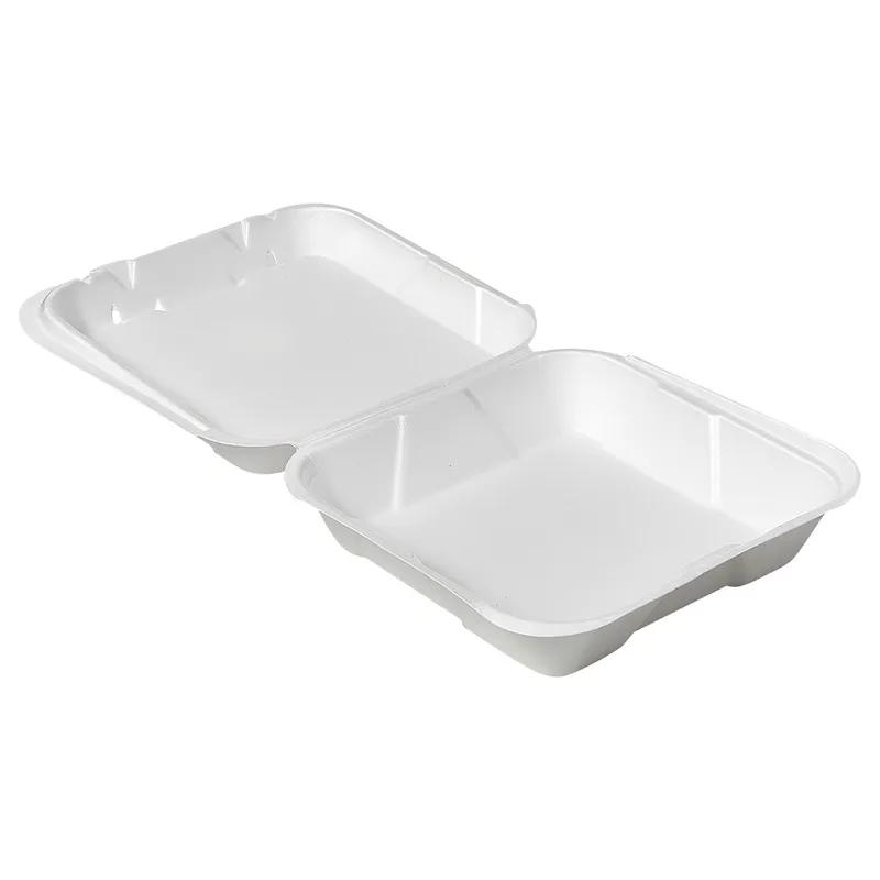 Take-Out Container Hinged Large (LG) 9.25X9.25X3 IN Polystyrene Foam White Square Vented 200/Case
