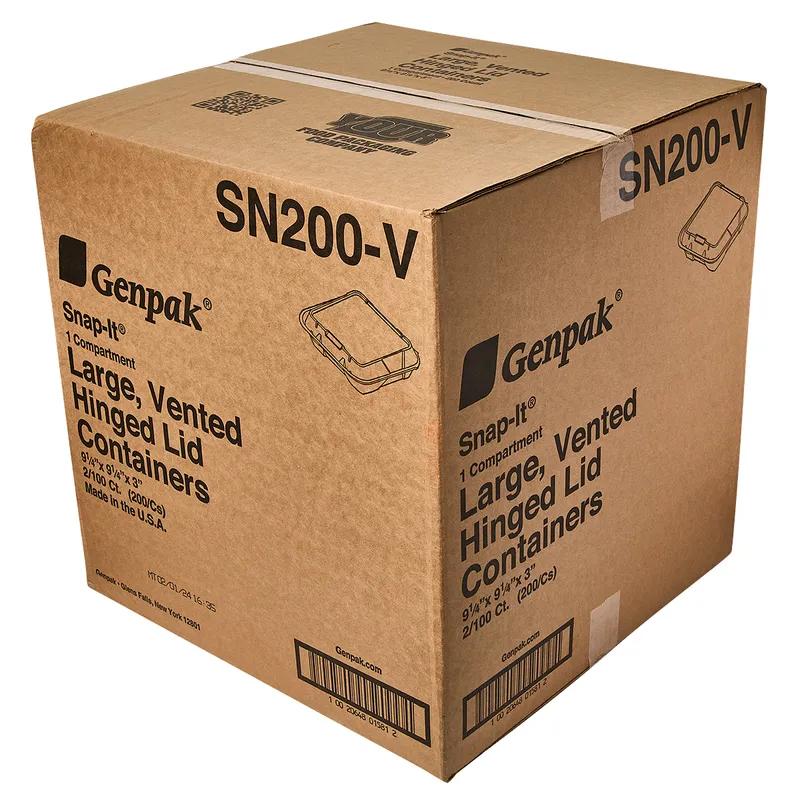 Take-Out Container Hinged Large (LG) 9.25X9.25X3 IN Polystyrene Foam White Square Vented 200/Case