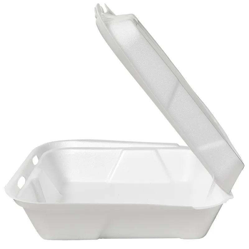 Take-Out Container Hinged Large (LG) 9.25X9.25X3 IN Polystyrene Foam White Square Vented 200/Case