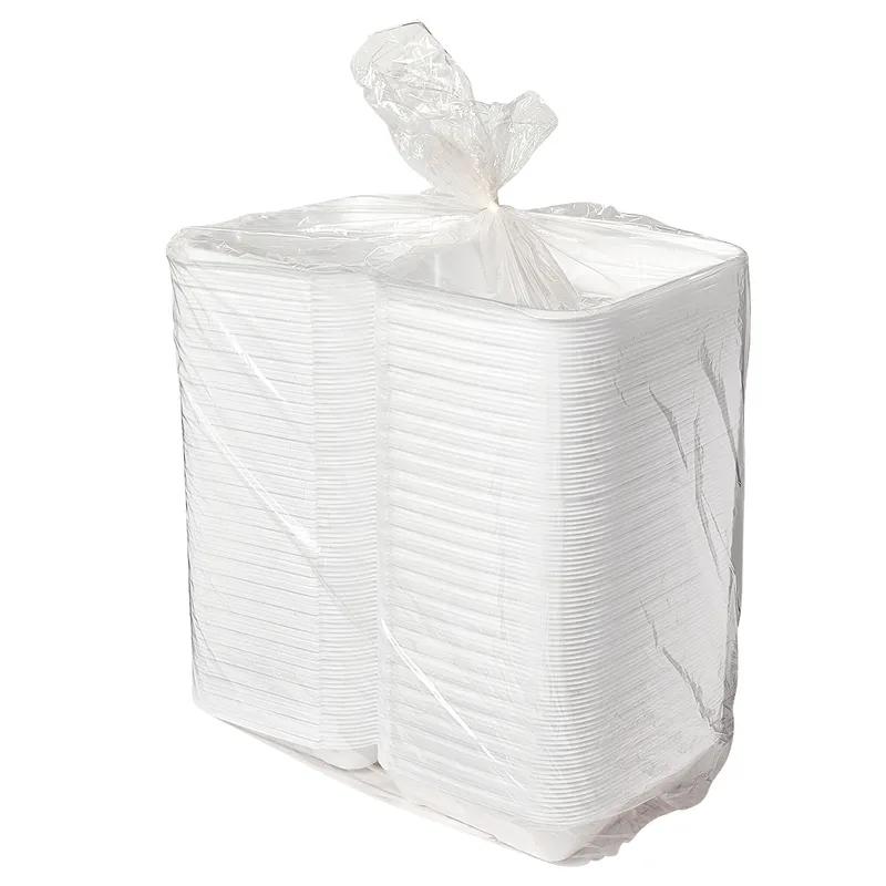 Take-Out Container Hinged Large (LG) 9.25X9.25X3 IN Polystyrene Foam White Square Vented 200/Case