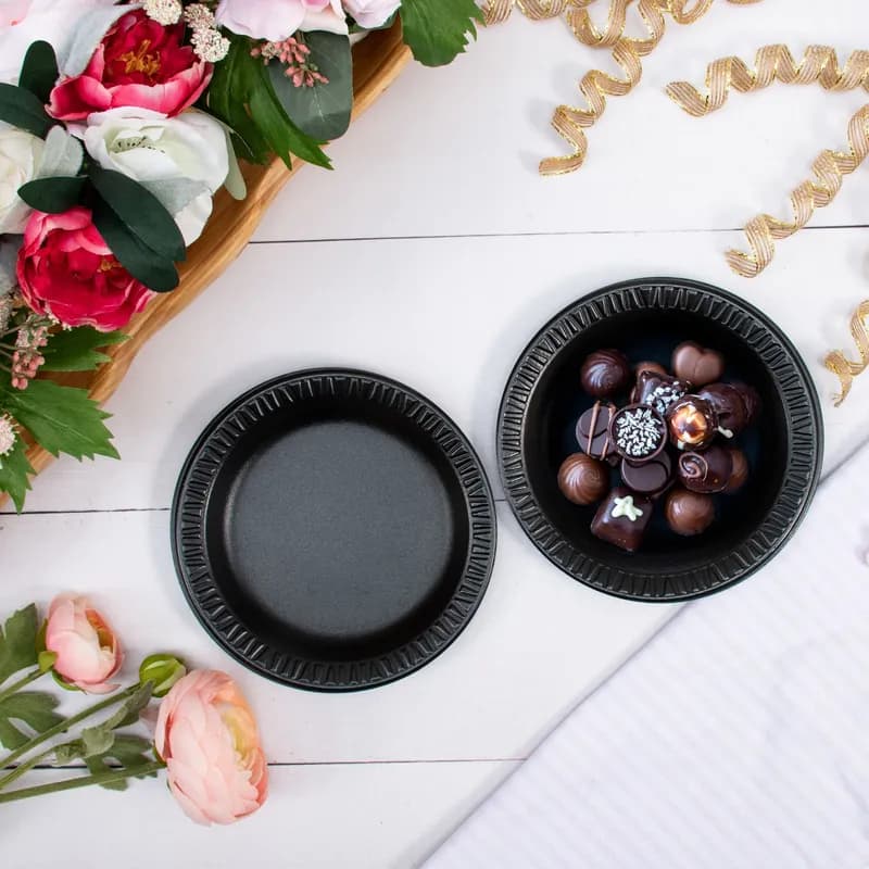 Dart® Quiet Classic® Plate 6 IN XPS Black Round Laminated 125 Count/Pack 8 Packs/Case 1000 Count/Case