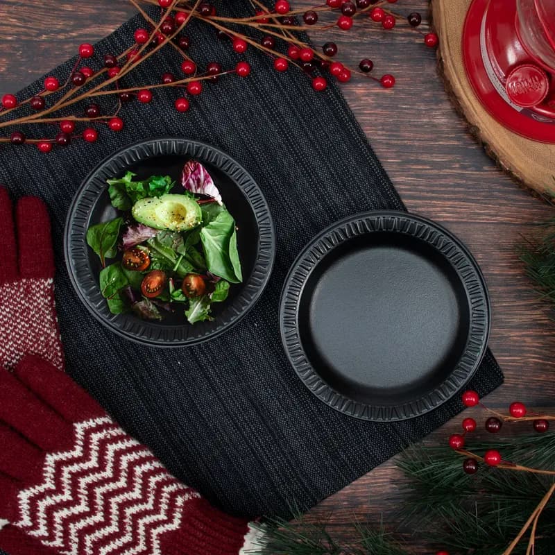 Dart® Quiet Classic® Plate 6 IN XPS Black Round Laminated 125 Count/Pack 8 Packs/Case 1000 Count/Case