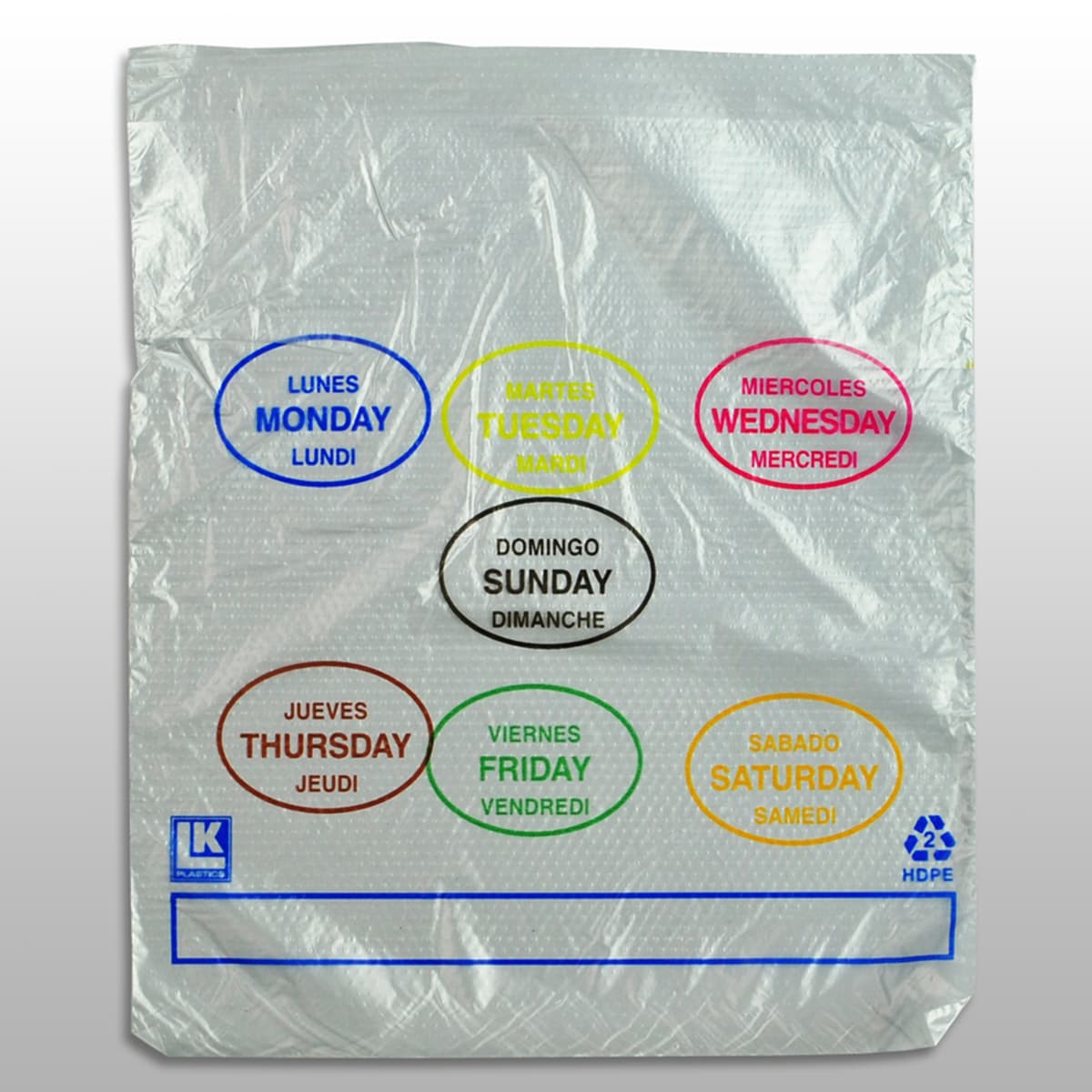 Bag 6.5X7+1.75 IN HDPE 0.5MIL Clear All Days 7 Color With Lip & Flip Closure Portion Bag Saddlepack Flat 2000/Case