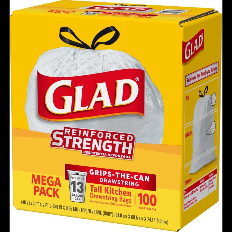 Glad® Kitchen Bag 13 GAL White Plastic With Drawstring Closure 100 Count/Pack 4 Packs/Case 400 Count/Case