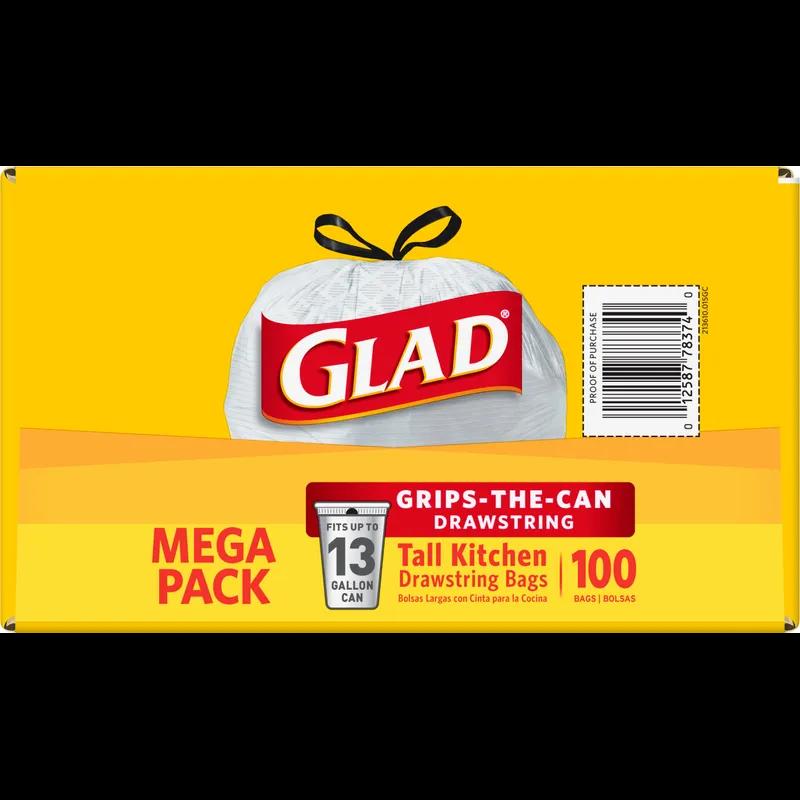 Glad® Kitchen Bag 13 GAL White Plastic With Drawstring Closure 100 Count/Pack 4 Packs/Case 400 Count/Case