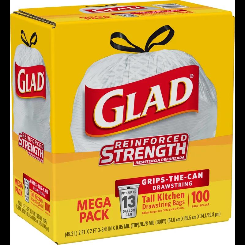 Glad® Kitchen Bag 13 GAL White Plastic With Drawstring Closure 100 Count/Pack 4 Packs/Case 400 Count/Case