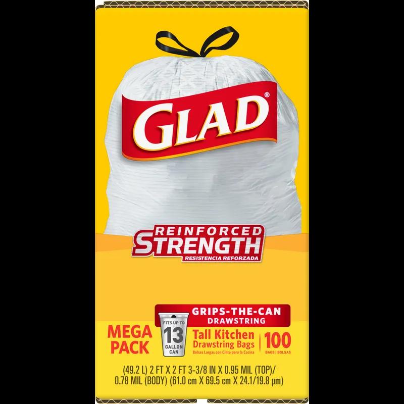 Glad® Kitchen Bag 13 GAL White Plastic With Drawstring Closure 100 Count/Pack 4 Packs/Case 400 Count/Case