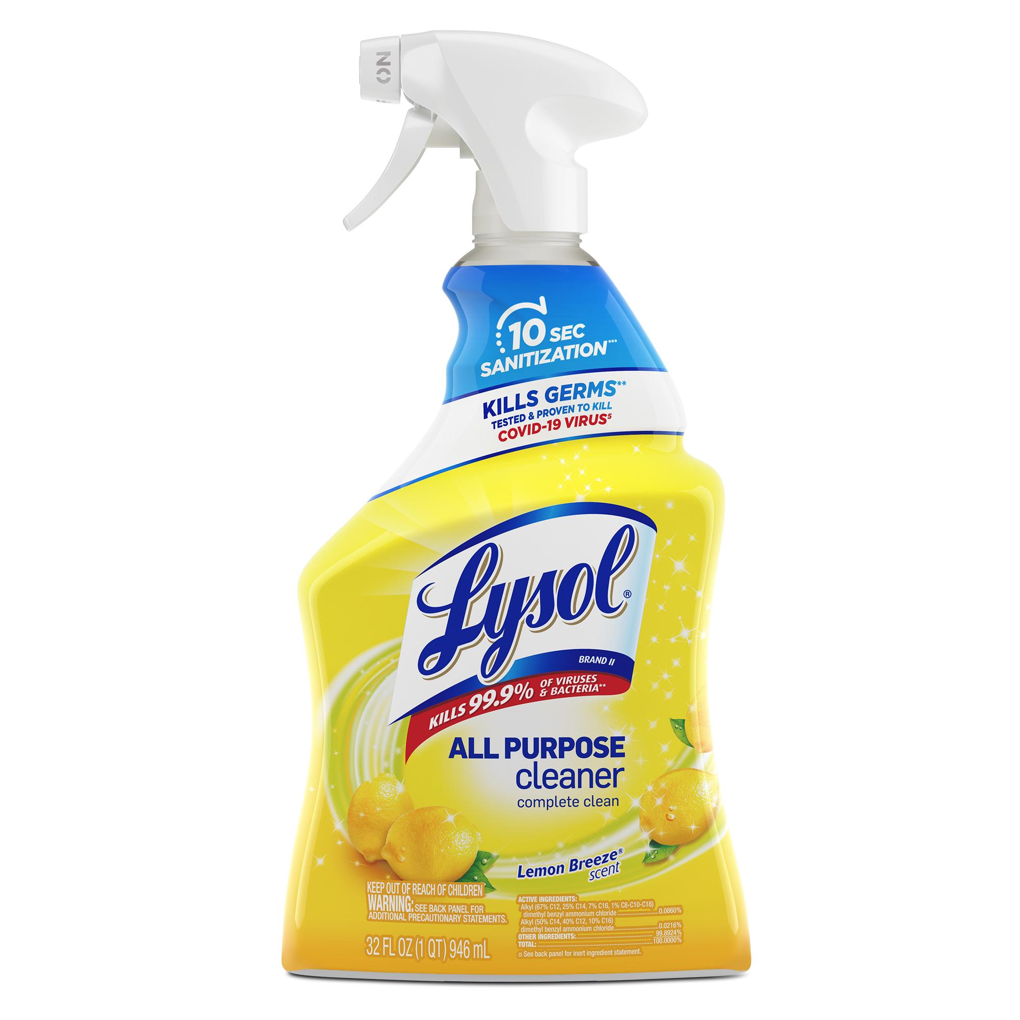 Lysol® Lemon All Purpose Cleaner Disinfectant 32 FLOZ Multi Surface Liquid Quaternary Ammonium 12/Case