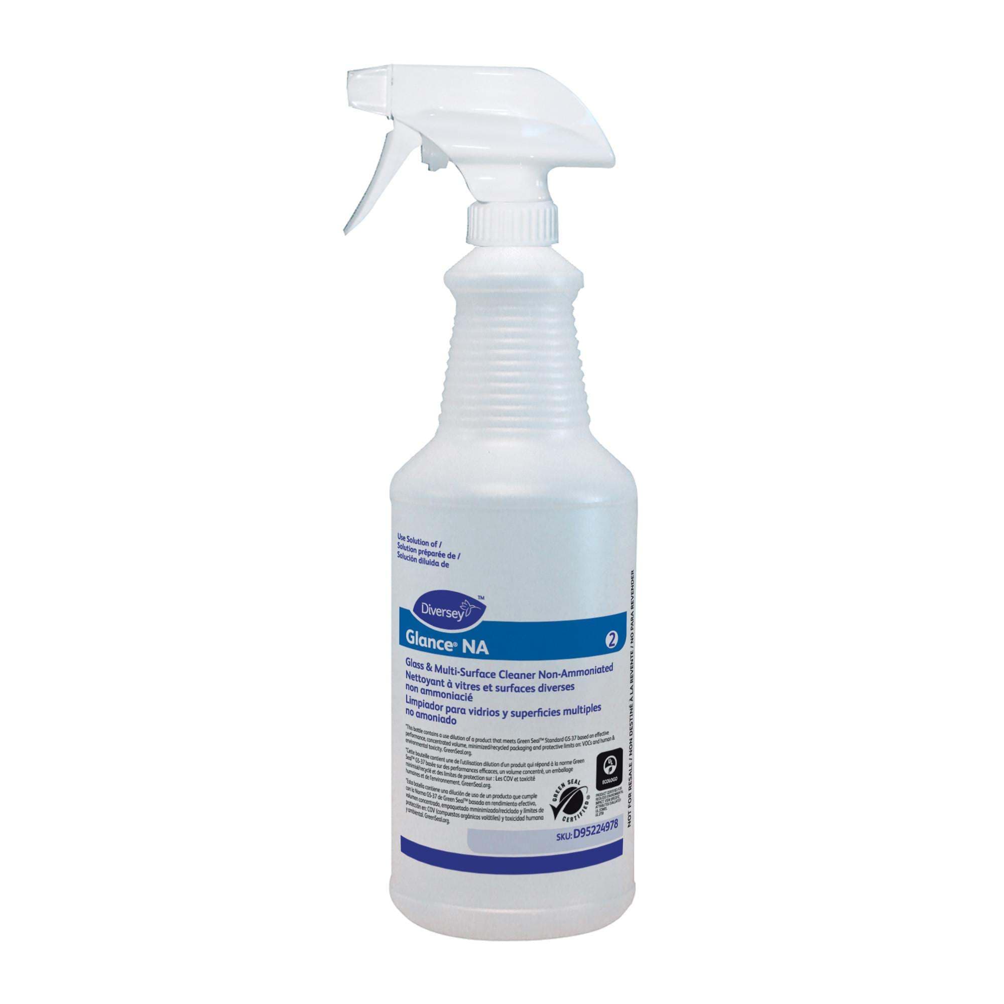 Glance® Glance NA Glass & Multi-Surface Cleaner Spray Bottle & Trigger Sprayer 32 FLOZ PE Clear White 12/Case