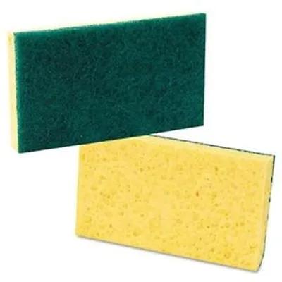Boardwalk® Scrub Sponge 3.6X6.1 IN Medium Duty Cellulose Fiber Yellow Green Individually Wrapped 1/Case