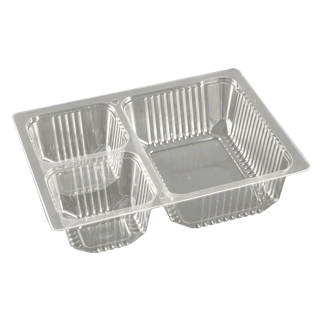 WNA Atrium Take-Out Container Base 8.45X6.43X2.1 IN 3 Compartment OPS Clear Rectangle 300/Case