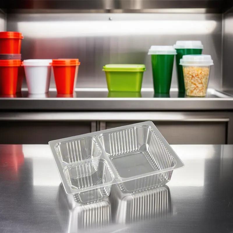 WNA Atrium Take-Out Container Base 8.45X6.43X2.1 IN 3 Compartment OPS Clear Rectangle 300/Case
