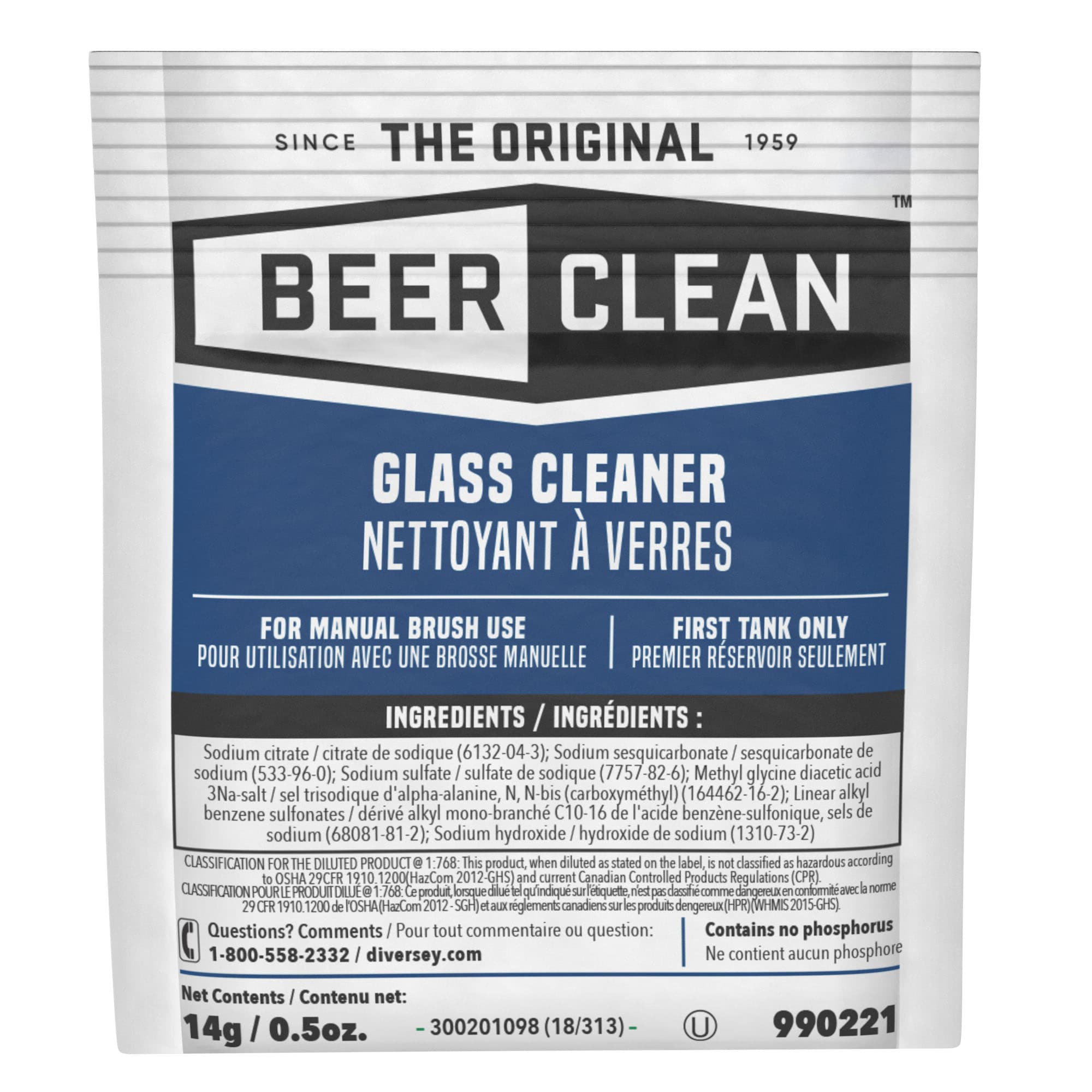 Beer Clean® Odorless Glassware Detergent 0.5 OZ Powder Kosher 100/Case