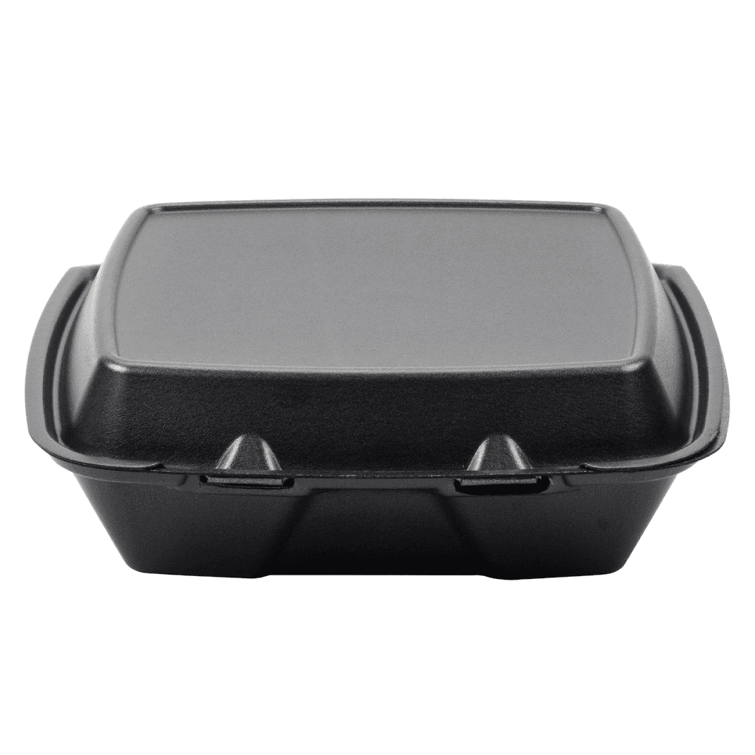 Darnel Naturals® Take-Out Container Hinged With Dome Lid 9X9 IN Polystyrene Foam Black Square 200/Case