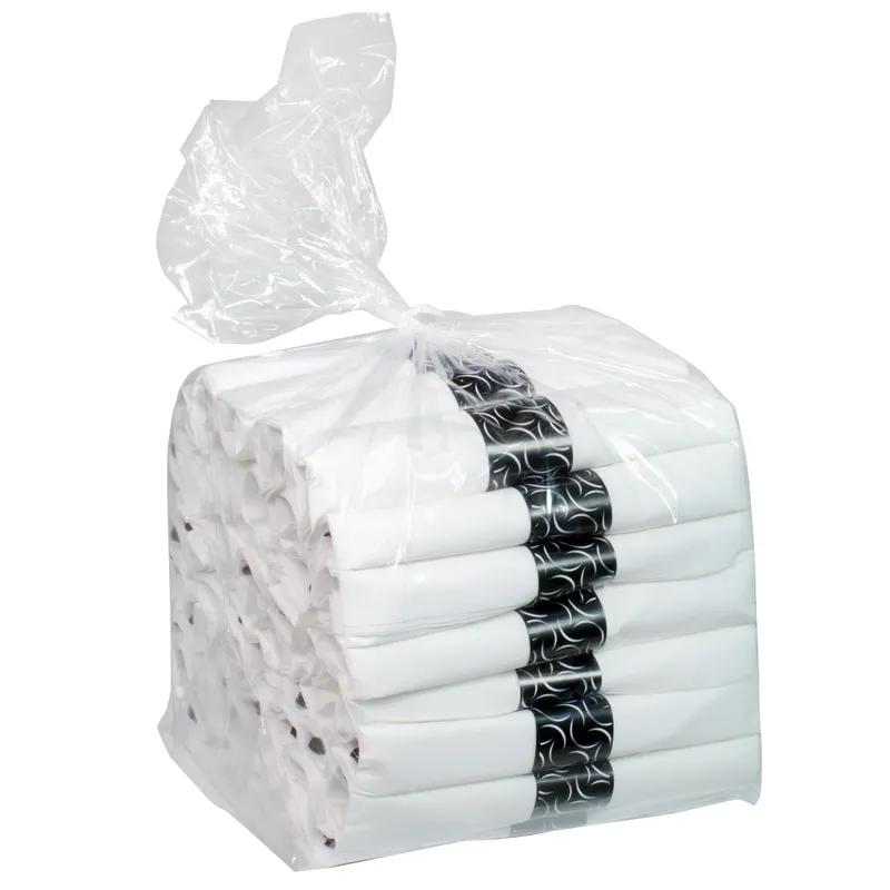 CaterWrap® FashNpoint® 4PC Cutlery Kit Plastic Black Heavy Duty Pre-Rolled With White 7.75X7.75 Napkin,Fork,Knife,Spoon 100/Case