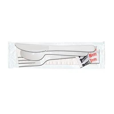 6PC Cutlery Kit PP White Heavy Duty Individually Wrapped With Napkin,Fork,Knife,Salt & Pepper,Spoon 250/Case