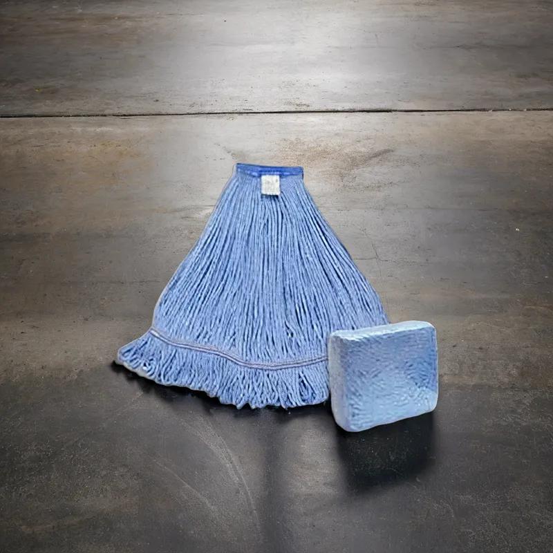 Mop Head Large (LG) 24 OZ Blue Synthetic Fiber Rayon Cotton 4PLY Loop End Wide Band 1/Each