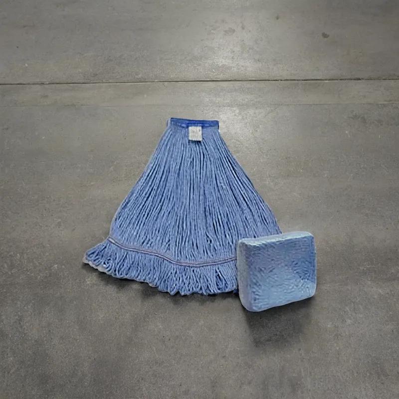 Mop Head Large (LG) 24 OZ Blue Synthetic Fiber Rayon Cotton 4PLY Loop End Wide Band 1/Each