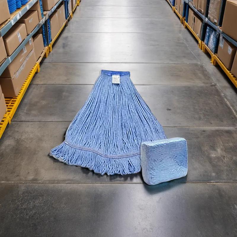 Mop Head Large (LG) 24 OZ Blue Synthetic Fiber Rayon Cotton 4PLY Loop End Wide Band 1/Each