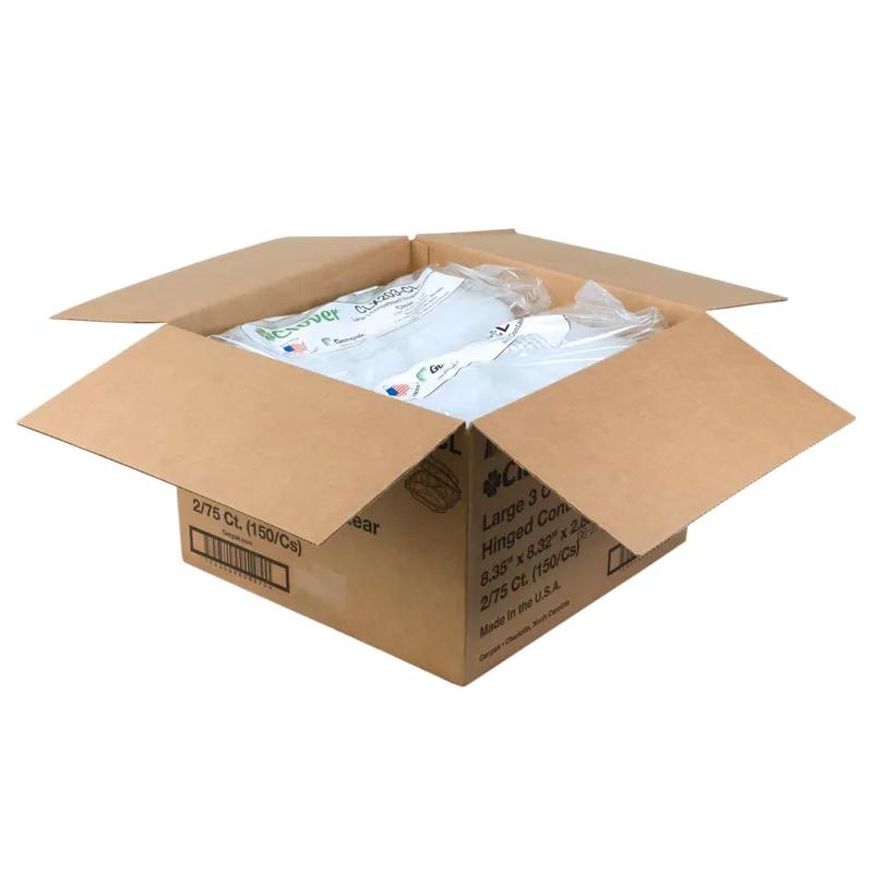 Clover Take-Out Container Hinged Large (LG) 8.35X8.32X2.88 IN 3 Compartment PP Clear 150/Case