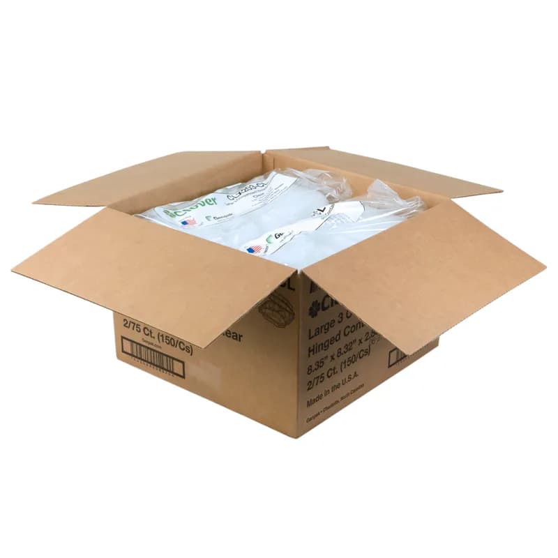 Clover Take-Out Container Hinged Large (LG) 8.35X8.32X2.88 IN 3 Compartment PP Clear 150/Case