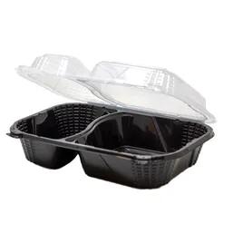 Take-Out Container Hinged With Dome Lid 9.25X7X3 IN PP Black Clear Rectangle 200/Case