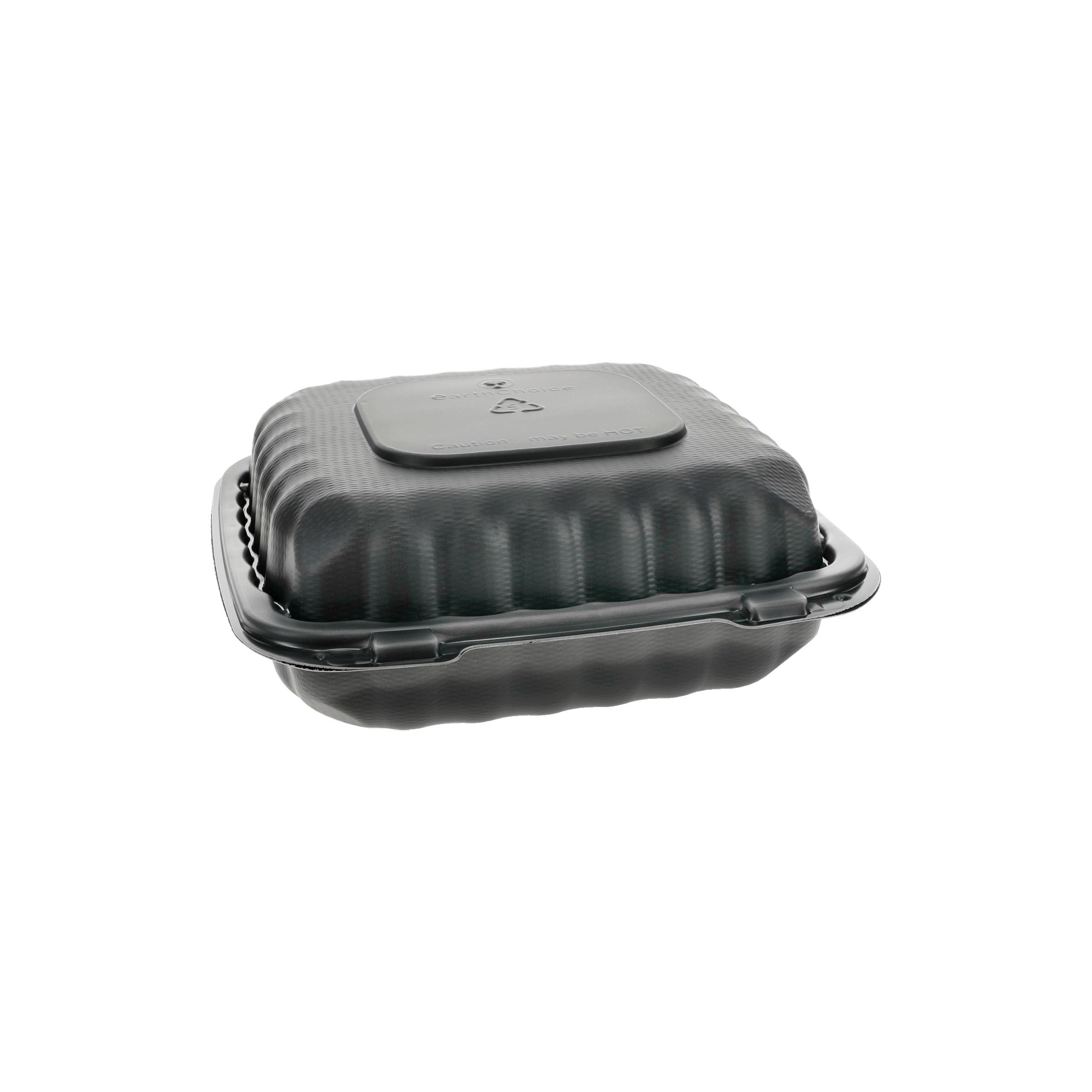 Take-Out Container Hinged With Dome Lid 8.3X8.4X3.1 IN MFPP Black Square 200/Case