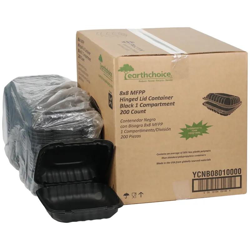 Take-Out Container Hinged With Dome Lid 8.3X8.4X3.1 IN MFPP Black Square 200/Case