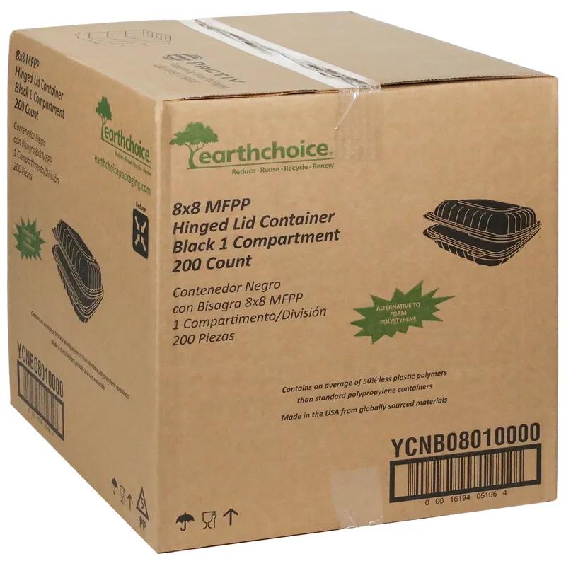 Take-Out Container Hinged With Dome Lid 8.3X8.4X3.1 IN MFPP Black Square 200/Case