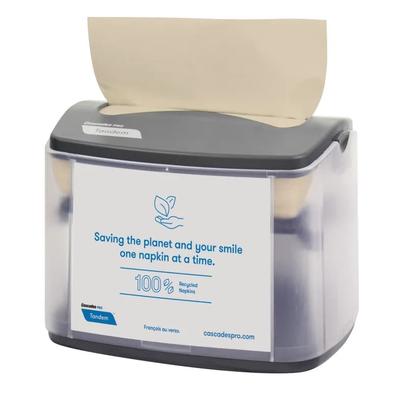 Cascades PRO Tandem® Napkin Dispenser 8.2X6.1X6.3 IN Gray Interfold Tabletop 4/Case