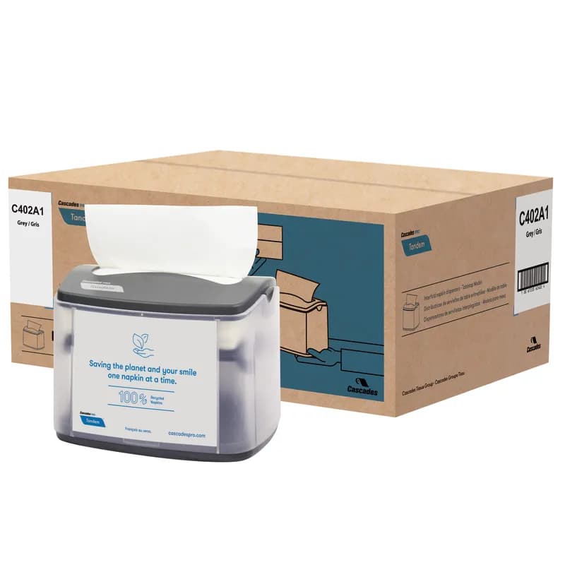 Cascades PRO Tandem® Napkin Dispenser 8.2X6.1X6.3 IN Gray Interfold Tabletop 4/Case