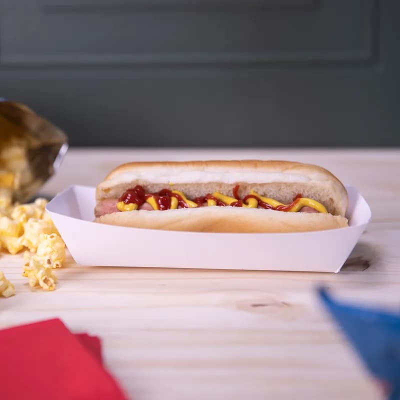 Hot Dog Food Tray 7X2.75X1.5 IN SBS Paperboard White Rectangle 1000/Case
