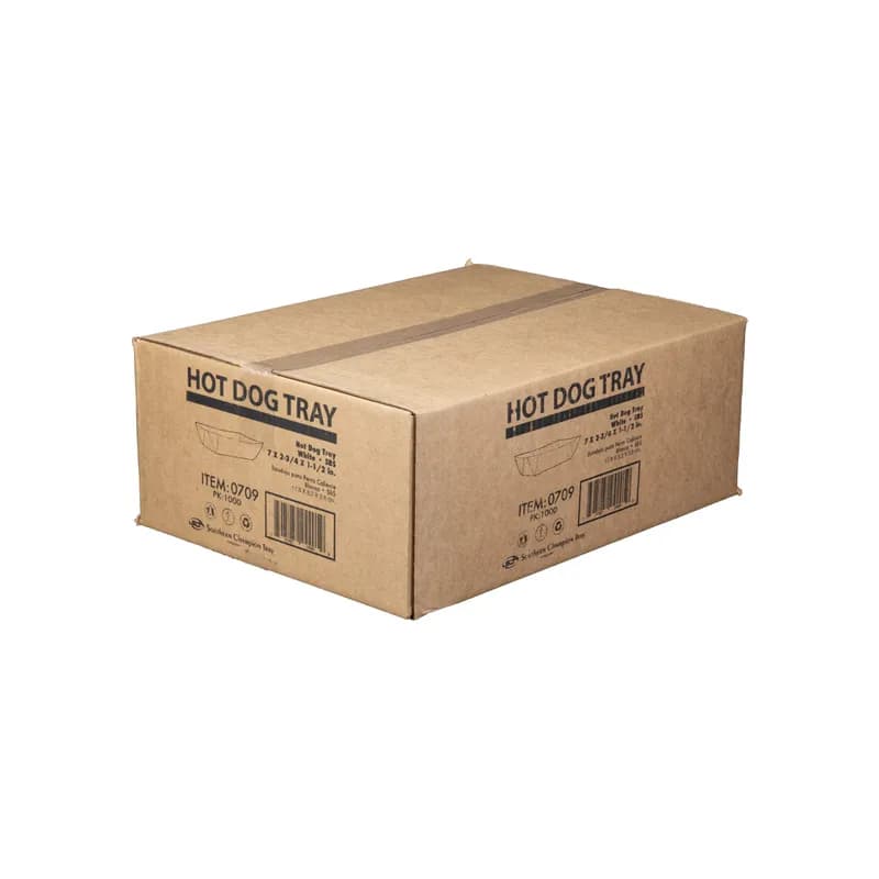 Hot Dog Food Tray 7X2.75X1.5 IN SBS Paperboard White Rectangle 1000/Case