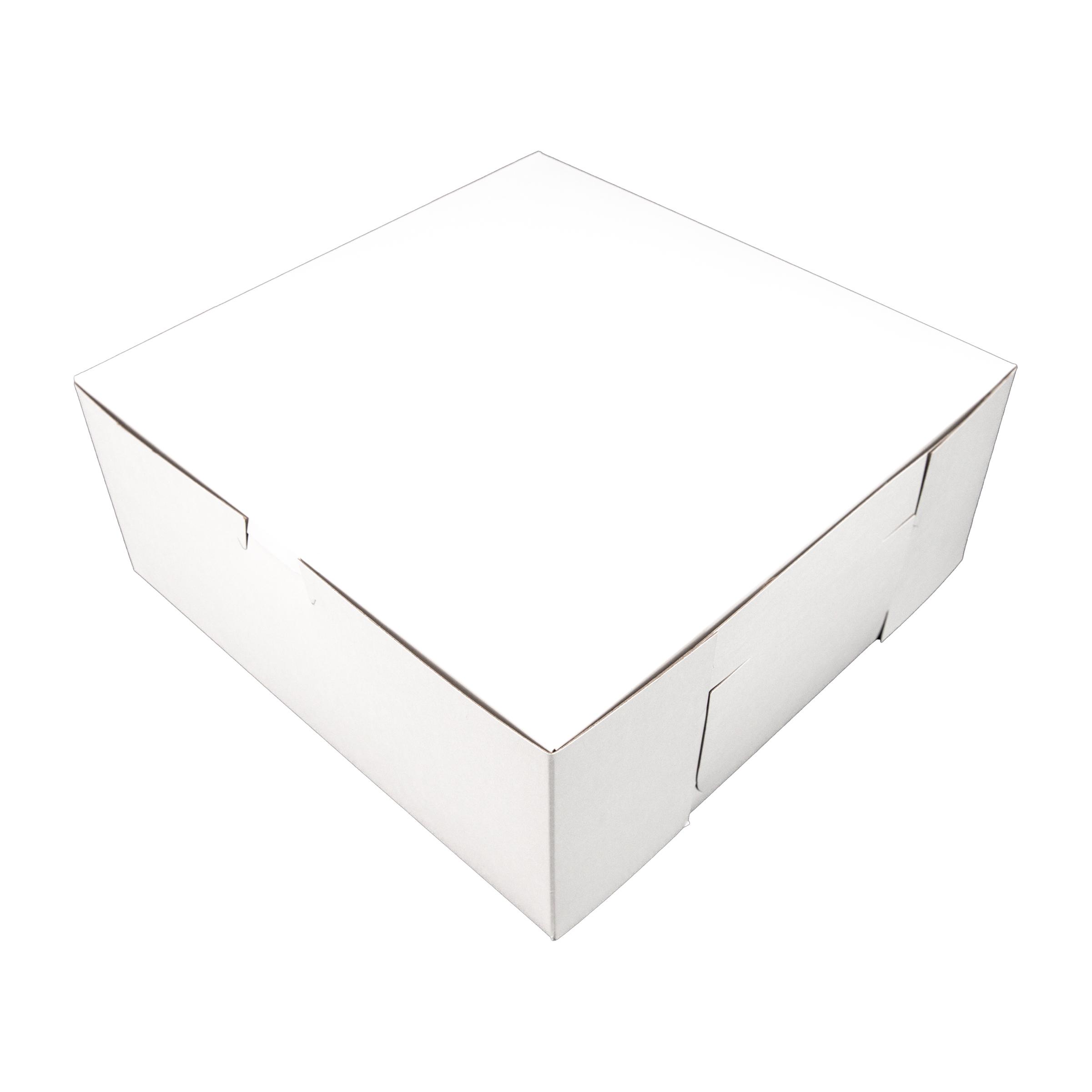 Cake Box 10X10X4 IN Clay-Coated Kraft Board White Kraft Square Lock Corner Tuck Top 1-Piece 100/Bundle