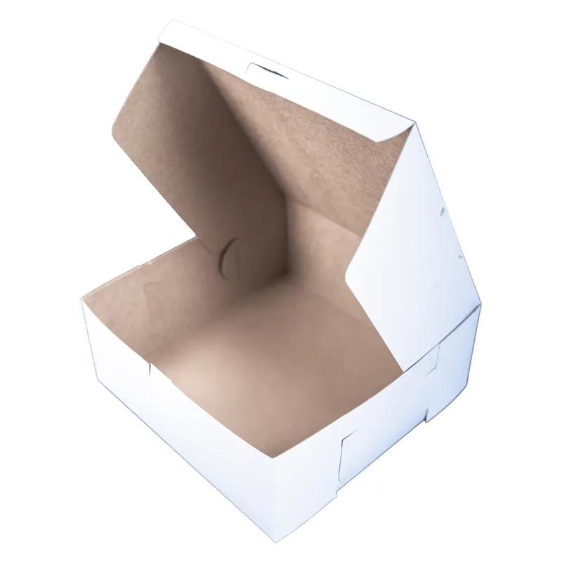 Cake Box 10X10X4 IN Clay-Coated Kraft Board White Kraft Square Lock Corner Tuck Top 1-Piece 100/Bundle