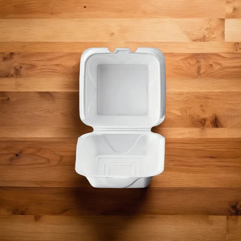 Take-Out Container Hinged With Dome Lid 5.25X5.25X2.75 IN Polystyrene Foam White Square 500/Case