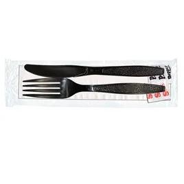 5PC Cutlery Kit PS Black Heavy Duty With 13X17 Napkin,Fork,Knife,Salt & Pepper 250/Case