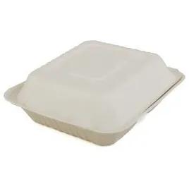 ChampWare Take-Out Container Hinged With Dome Lid 9X9 IN 3 Compartment Sugarcane White Square 200/Case
